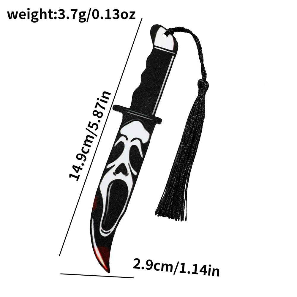 Horror Movie Character Dagger Bookmark, Acrylic with Tassel, Horror Movie Fan's Reading Accessory Bookmark Gift Study Stationery