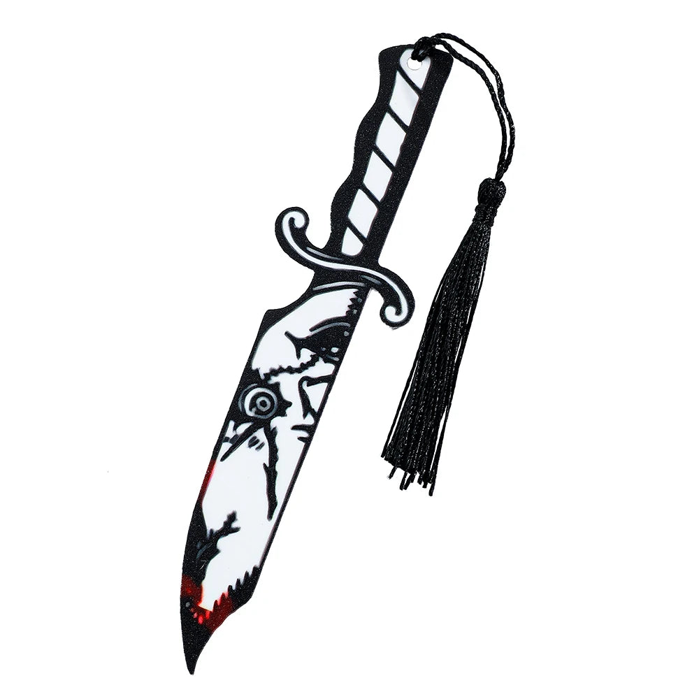 Horror Movie Character Dagger Bookmark, Acrylic with Tassel, Horror Movie Fan's Reading Accessory Bookmark Gift Study Stationery