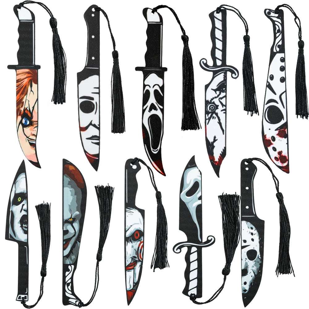 Horror Movie Character Dagger Bookmark, Acrylic with Tassel, Horror Movie Fan's Reading Accessory Bookmark Gift Study Stationery