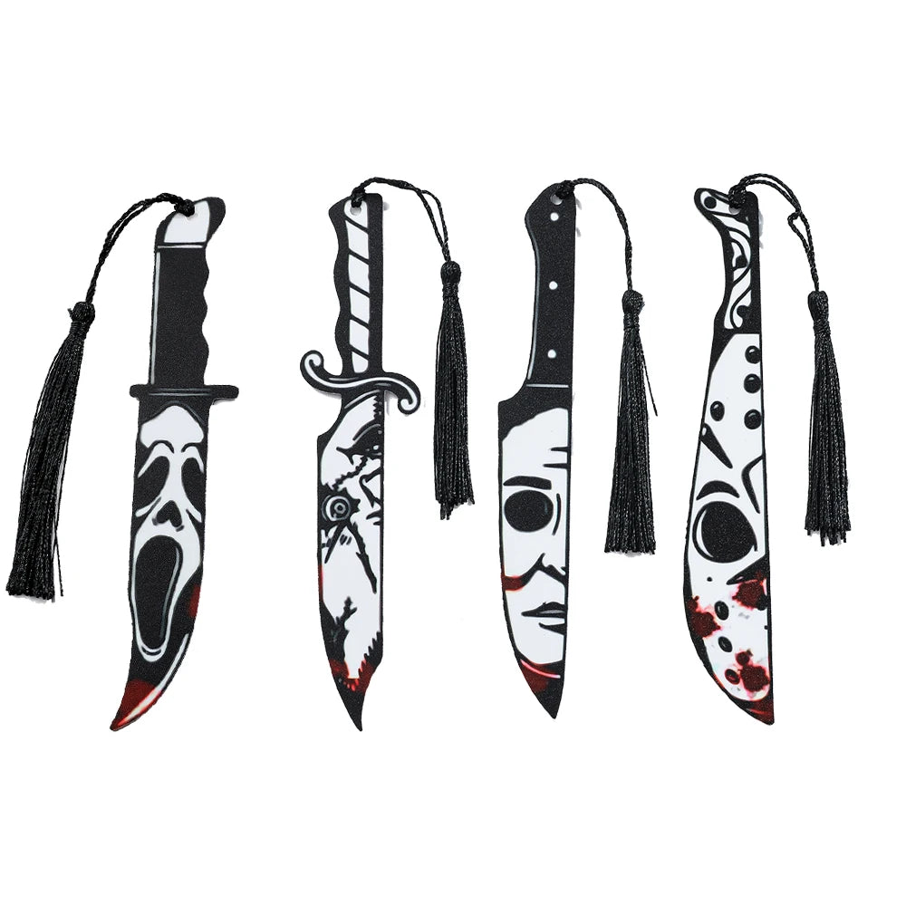 Horror Movie Character Dagger Bookmark, Acrylic with Tassel, Horror Movie Fan's Reading Accessory Bookmark Gift Study Stationery