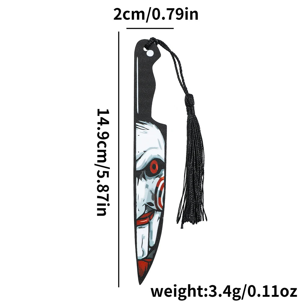 Horror Movie Character Dagger Bookmark, Acrylic with Tassel, Horror Movie Fan's Reading Accessory Bookmark Gift Study Stationery