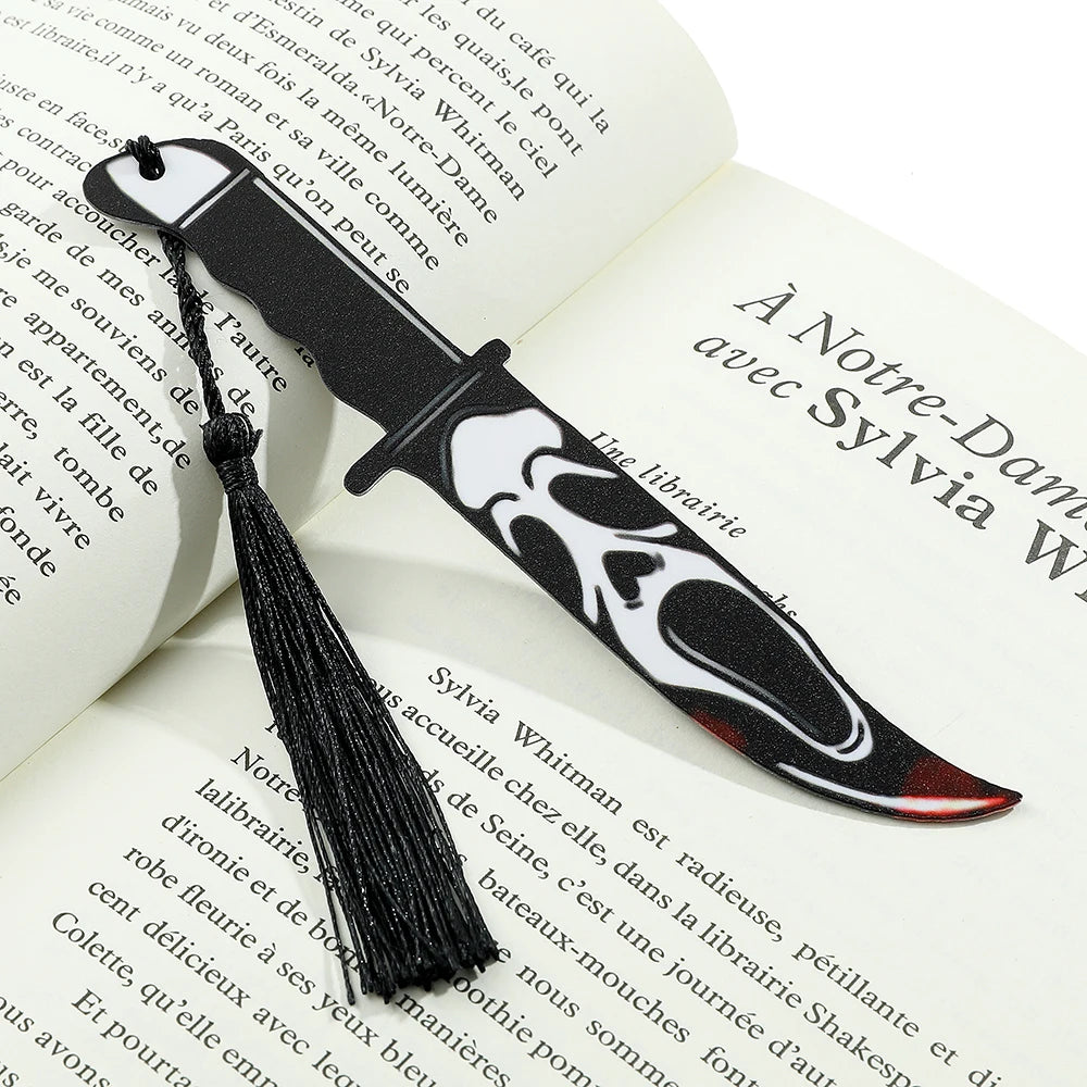 Horror Movie Character Dagger Bookmark, Acrylic with Tassel, Horror Movie Fan's Reading Accessory Bookmark Gift Study Stationery