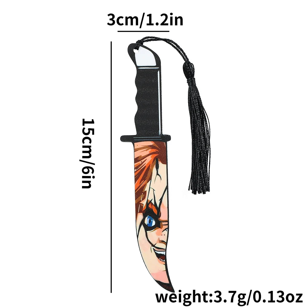 Horror Movie Character Dagger Bookmark, Acrylic with Tassel, Horror Movie Fan's Reading Accessory Bookmark Gift Study Stationery
