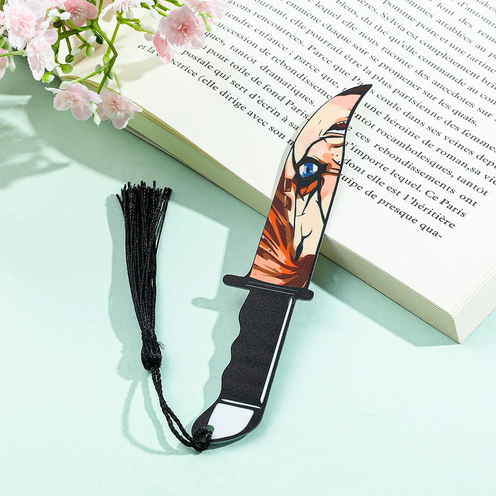 Horror Movie Character Dagger Bookmark, Acrylic with Tassel, Horror Movie Fan's Reading Accessory Bookmark Gift Study Stationery