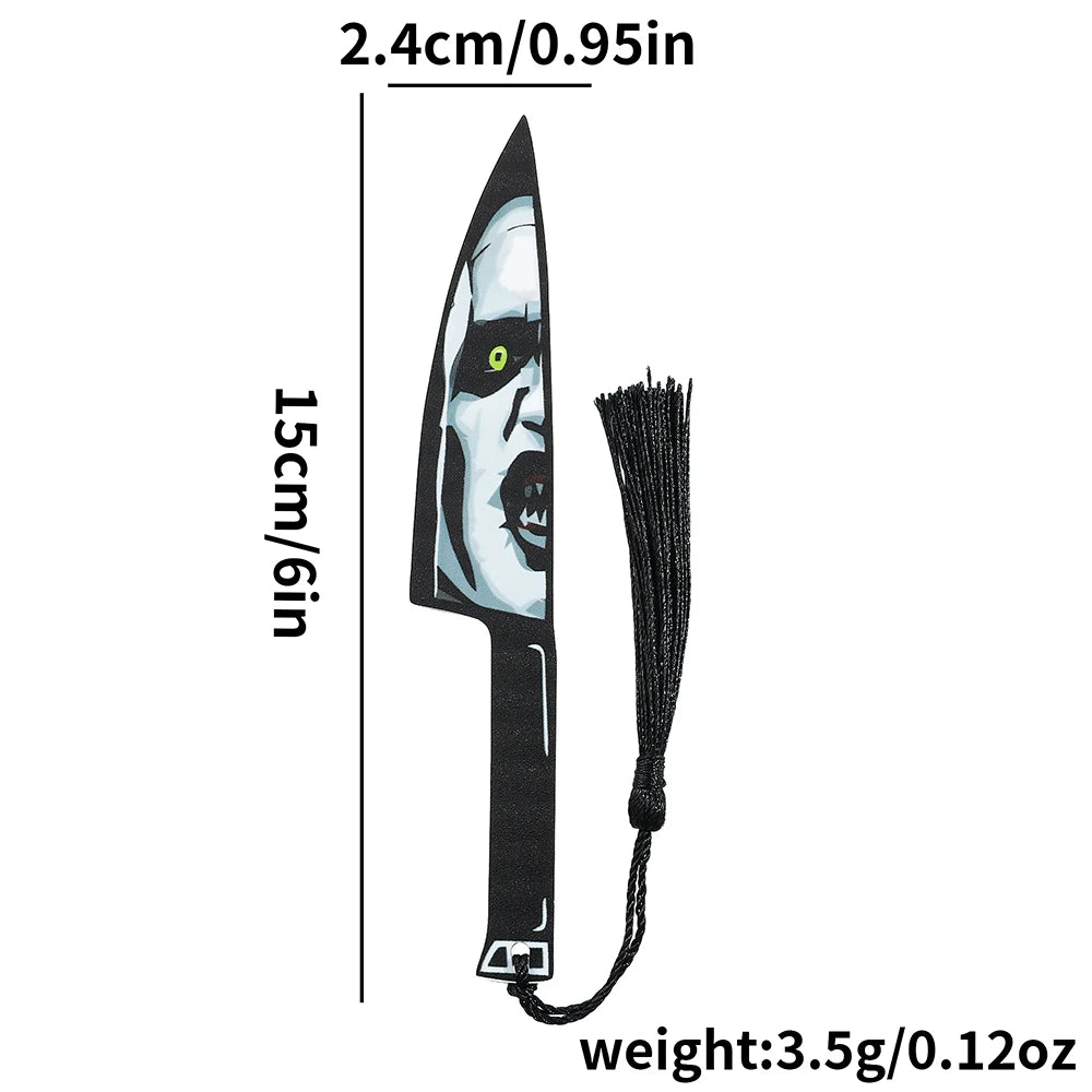 Horror Movie Character Dagger Bookmark, Acrylic with Tassel, Horror Movie Fan's Reading Accessory Bookmark Gift Study Stationery