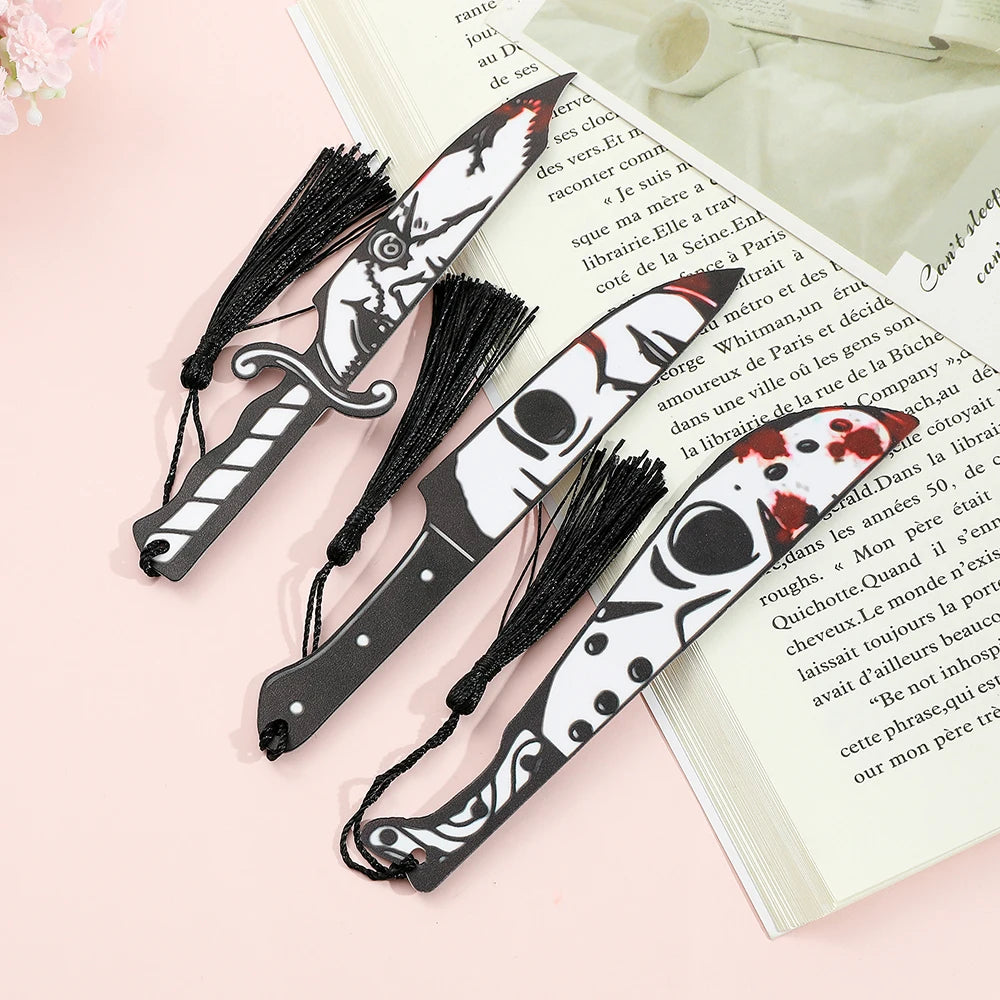 Horror Movie Character Dagger Bookmark, Acrylic with Tassel, Horror Movie Fan's Reading Accessory Bookmark Gift Study Stationery